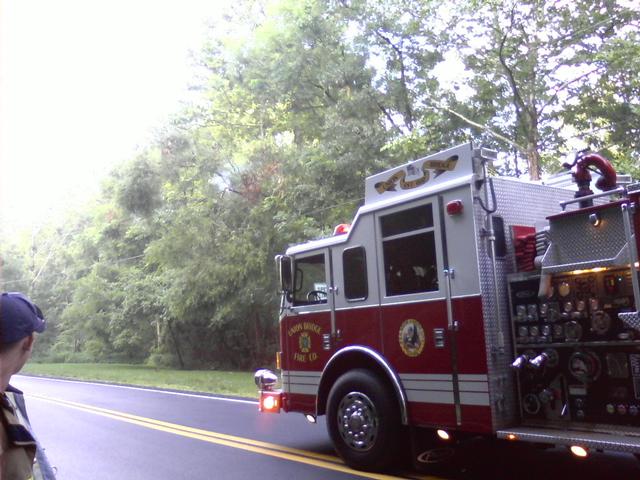 After severe storms pass through the area, many calls were received for wires down and trees on wires/on fire. E81 remained on this incident for 2 hours since the wires were arcing over the road and the tree was on fire.
